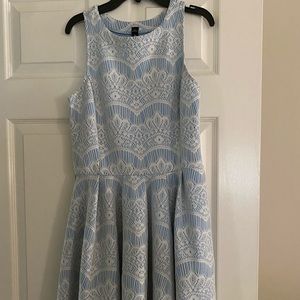 Blue dress with white lace detailing!